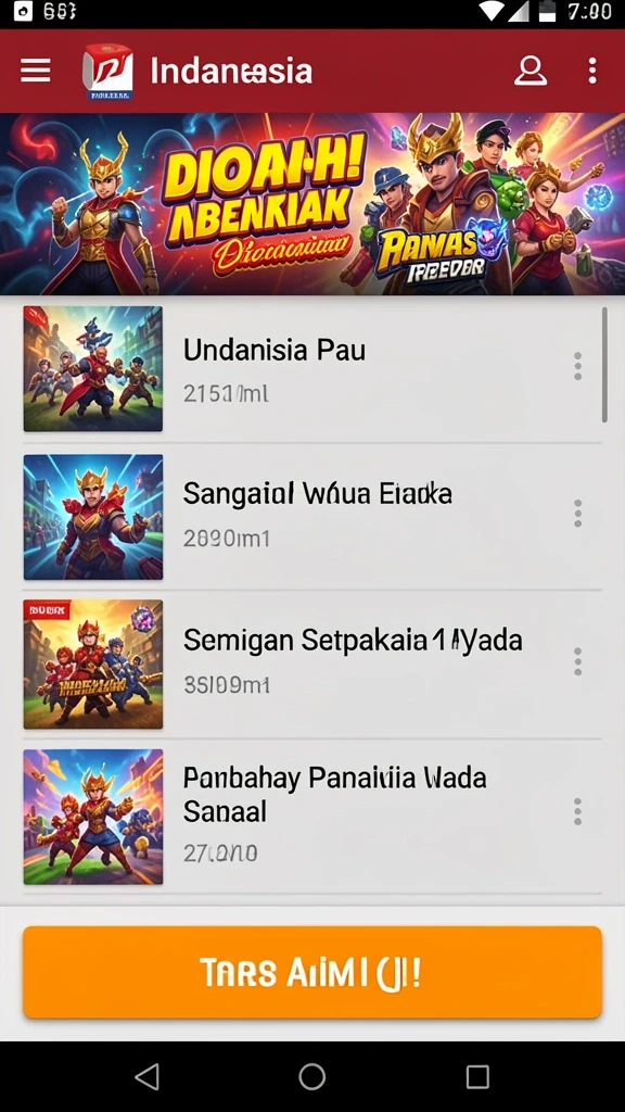 Berbagai kategori permainan yang tersedia untuk dipilih.